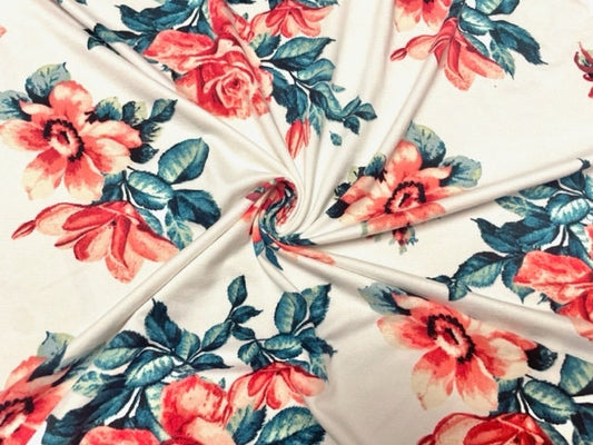 Classic Floral Rose DBP Print #758 Double Brushed Polyester Spandex Apparel Stretch Fabric 190 GSM 58"-60" Wide By The Yard