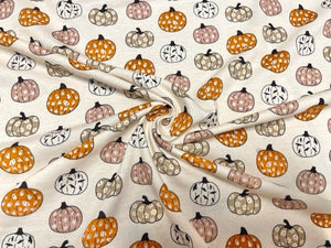 Pumpkin Floral Ghost Cotton Spandex Print #34 230GSM Jersey Knit Stretch Exercise Apparel Fabric Photography 58"-60" Wide By The Yard