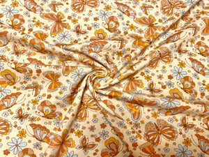 Boho Butterfly Fall Floral Cotton Spandex Print #42 230GSM Jersey Knit Stretch Exercise Apparel Fabric Photography 58"-60" Wide By The Yard