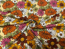 Load image into Gallery viewer, Retro Smiling Floral Cotton Spandex Print #62 230GSM Jersey Knit Stretch Exercise Apparel Fabric Photography 58&quot;-60&quot; Wide By The Yard
