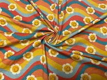Load image into Gallery viewer, Wavy Groovy Smiley Floral Cotton Spandex Print #75 230GSM Jersey Knit Stretch Exercise Apparel Fabric Photography 58&quot;-60&quot; Wide By The Yard