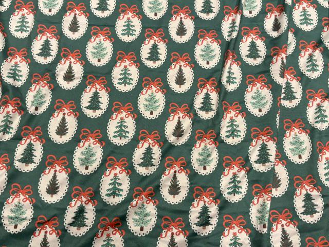 Christmas Tree Bow DBP Print #2085 Double Brushed Polyester Spandex Apparel Stretch Fabric 190 GSM 58"-60" Wide By The Yard