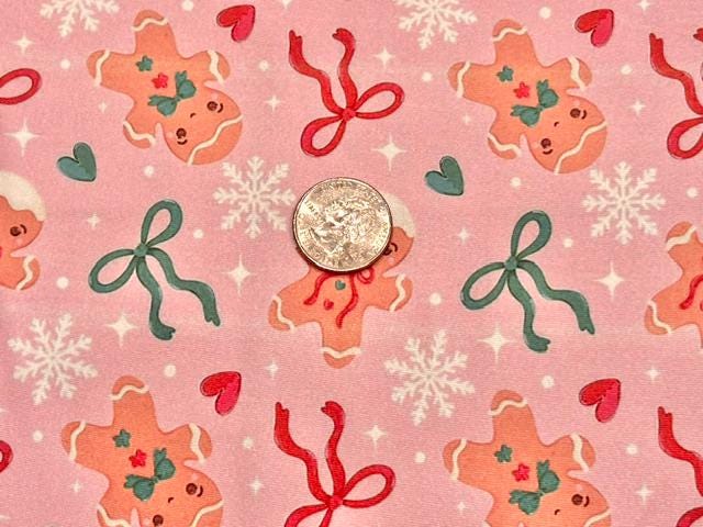 Gingerbread Cookie Bow DBP Print #2099 Double Brushed Polyester Spandex Apparel Stretch Fabric 190 GSM 58"-60" Wide By The Yard