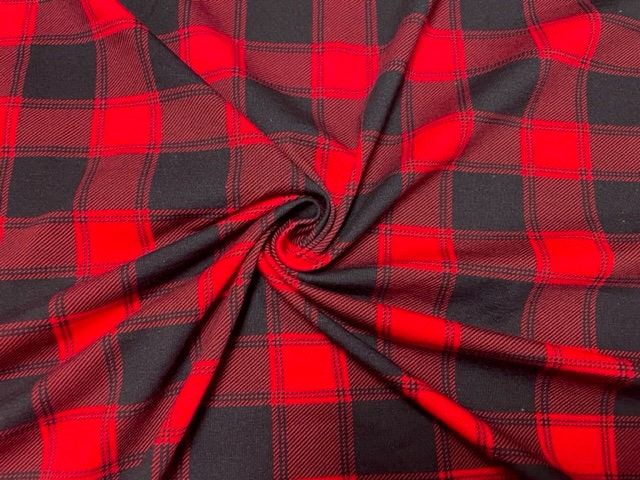 Black Red Holiday Plaid Cotton Spandex Print #53 230GSM Jersey Knit Stretch Exercise Apparel Fabric Photography 58"-60" Wide By The Yard