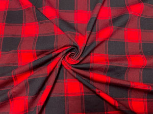 Black Red Holiday Plaid Cotton Spandex Print #53 230GSM Jersey Knit Stretch Exercise Apparel Fabric Photography 58"-60" Wide By The Yard