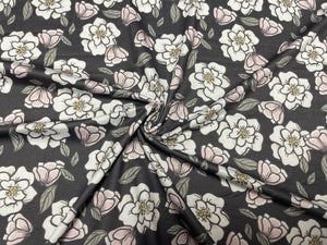 Brittany Frost Designs Magnolias DBP Print #791 Double Brushed Polyester Spandex Apparel Stretch Fabric 190 GSM 58"-60" Wide By The Yard