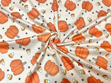 Load image into Gallery viewer, Brittany Frost Designs Pumpkins DBP Print #792 Double Brushed Polyester Spandex Apparel Stretch Fabric 190 GSM 58&quot;-60&quot; Wide By The Yard