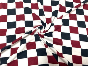 Checkerboard Burgundy DBP Print #793 Double Brushed Polyester Spandex Apparel Stretch Fabric 190 GSM 58"-60" Wide By The Yard