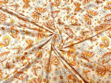 Load image into Gallery viewer, Retro Butterfly Boho Fall Floral DBP Print #800 Double Brushed Polyester Spandex Apparel Stretch Fabric 190 GSM 58&quot;-60&quot; Wide By The Yard