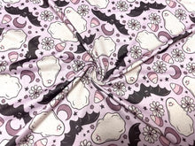Load image into Gallery viewer, Brittany Frost Designs Purple Ghosts DBP Print #808 Double Brushed Polyester Spandex Apparel Stretch Fabric 190 GSM 58"-60" Wide By The Yard
