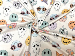 Spooky Faces Boho Halloween DBP Print #811 Double Brushed Polyester Spandex Apparel Stretch Fabric 190 GSM 58"-60" Wide By The Yard