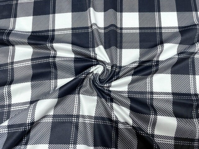 Plaid Black White DBP Print #842 Double Brushed Polyester Spandex Apparel Stretch Fabric 190 GSM 58"-60" Wide By The Yard