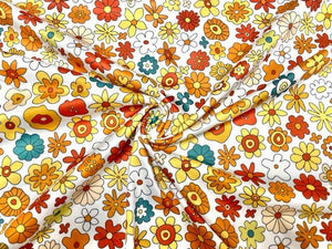 Retro Boho Fall Floral DBP Print #863 Double Brushed Polyester Spandex Apparel Stretch Fabric 190 GSM 58"-60" Wide By The Yard