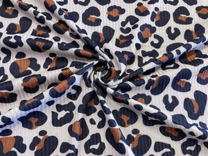 Brown Leopard Spot Animal DBP 4x2 Rib Knit Print #193 Double Brushed Poly Spandex Stretch 190GSM Apparel Fabric 58"-60" Wide By The Yard