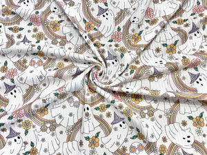 Boho Rainbow Ghost DBP 4x2 Rib Knit Print #209 Double Brushed Poly Spandex Stretch 190GSM Apparel Fabric 58"-60" Wide By The Yard