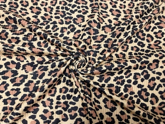 Leopard Spot Animal Browns DBP 4x2 Rib Knit Print #215 Double Brushed Poly Spandex Stretch 190GSM Apparel Fabric 58"-60" Wide By The Yard