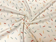 Load image into Gallery viewer, Rainbow Sprinkles DBP 4x2 Rib Knit Print #224 Double Brushed Poly Spandex Stretch 190GSM Apparel Fabric 58&quot;-60&quot; Wide By The Yard