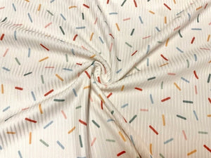 Rainbow Sprinkles DBP 4x2 Rib Knit Print #224 Double Brushed Poly Spandex Stretch 190GSM Apparel Fabric 58"-60" Wide By The Yard