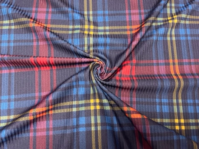 Plaid Multi-Color DBP 4x2 Rib Knit Print #228 Double Brushed Poly Spandex Stretch 190GSM Apparel Fabric 58"-60" Wide By The Yard
