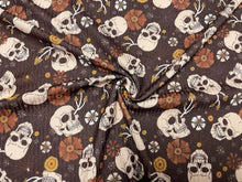 Load image into Gallery viewer, Skeleton Mushroom Floral DBP 4x2 Rib Knit Print #231 Double Brushed Poly Spandex Stretch 190GSM Apparel Fabric 58&quot;-60&quot; Wide By The Yard