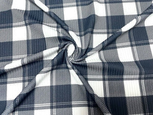 Plaid Black White Lumberjack DBP 4x2 Rib Knit Print #232 Double Brushed Poly Spandex Stretch 190GSM Apparel Fabric 58"-60" Wide By The Yard