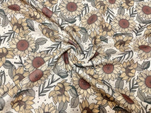 Load image into Gallery viewer, Brittany Frost Designs Sunflowers Bullet Print #721 Ribbed Scuba Double Knit Stretch Poly Spandex Apparel Craft Fabric 58&quot;-60&quot; Wide BTY