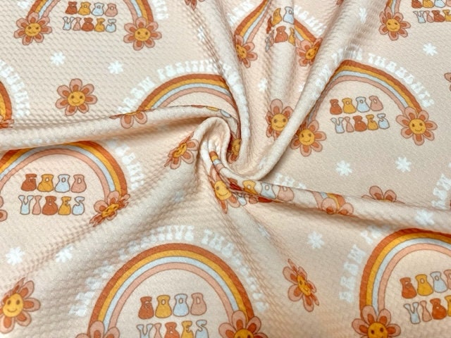 Good Vibes Rainbow Bullet Print #733 Ribbed Scuba Techno Double Knit 2-Way Stretch Poly Spandex Apparel Craft Fabric 58"-60" Wide BTY