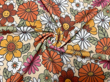 Load image into Gallery viewer, Retro Smiling Fall Floral Bullet Print #748 Ribbed Scuba Techno Double Knit 2-Way Stretch Poly Spandex Apparel Craft Fabric 58&quot;-60&quot; Wide BTY