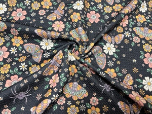 Spooky Butterfly Spider Bullet Print #761 Ribbed Scuba Techno Double Knit 2-Way Stretch Poly Spandex Apparel Craft Fabric 58"-60" Wide BTY