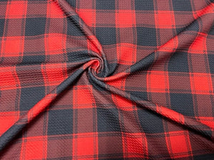 Buffalo Plaid Red Black Bullet Print #782 Ribbed Scuba Techno Double Knit 2-Way Stretch Poly Spandex Apparel Craft Fabric 58"-60" Wide BTY