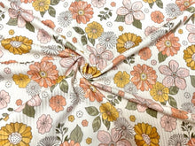 Load image into Gallery viewer, Fall Retro Floral DBP 4x2 Rib Knit Print #236 Double Brushed Poly Spandex Stretch 190GSM Apparel Fabric 58&quot;-60&quot; Wide By The Yard