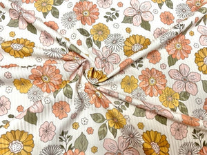 Fall Retro Floral DBP 4x2 Rib Knit Print #236 Double Brushed Poly Spandex Stretch 190GSM Apparel Fabric 58"-60" Wide By The Yard