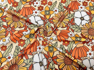 Retro Fall Floral DBP 4x2 Rib Knit Print #238 Double Brushed Poly Spandex Stretch 190GSM Apparel Fabric 58"-60" Wide By The Yard