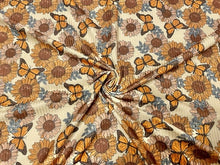 Load image into Gallery viewer, Brittany Frost Designs Sunflower DBP 4x2 Rib Knit Print #239 Double BrushPoly Spandex Stretch 190GSM Apparel Fabric 58&quot;-60&quot; Wide By The Yard