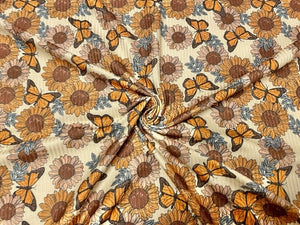 Brittany Frost Designs Sunflower DBP 4x2 Rib Knit Print #239 Double BrushPoly Spandex Stretch 190GSM Apparel Fabric 58"-60" Wide By The Yard