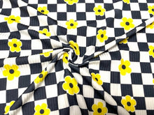 Load image into Gallery viewer, Checkerboard Floral Daisy DBP 4x2 Rib Knit Print #268 Double Brushed Poly Spandex Stretch 190GSM Apparel Fabric 58&quot;-60&quot; Wide By The Yard