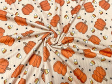 Load image into Gallery viewer, Brittany Frost Designs Pumpkins DBP 4x2 Rib Knit Print #271 Double BrushPoly Spandex Stretch 190GSM Apparel Fabric 58&quot;-60&quot; Wide By The Yard