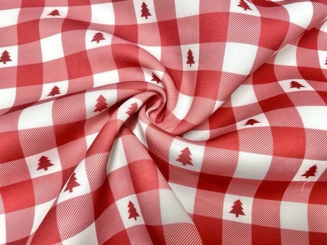 Buffalo Plaid Tree Super Scuba Techno Print #64 Double Knit 2-Way Stretch Fabric Poly Spandex Apparel Craft Fabric 58"-60" Wide By The Yard