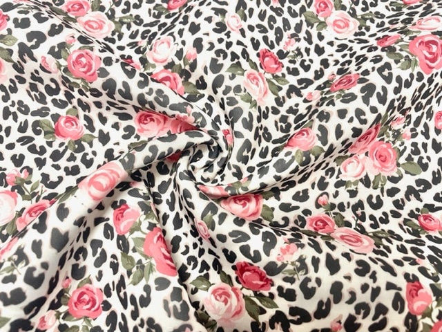 Leopard Spot Rose Floral Super Scuba Techno Print #76 Double Knit Stretch Fabric Poly Spandex Apparel Craft Fabric 58"-60" Wide By The Yard