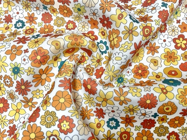 Retro Fall Floral Super Scuba Techno Print #77 Double Knit Stretch Fabric Poly Spandex Apparel Craft Fabric 58"-60" Wide By The Yard