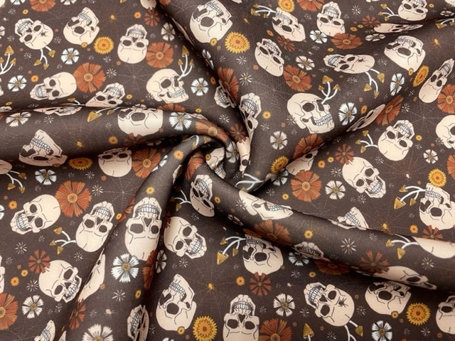 Spooky Halloween Skull Super Scuba Techno Print #95 Double Knit Stretch Fabric Poly Spandex Apparel Craft Fabric 58"-60" Wide By The Yard
