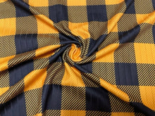 Load image into Gallery viewer, 8x3 Rib Buffalo Plaid Mustard Black DBP Knit Print #289 Double Brushed Poly Spandex Stretch 190GSM Apparel Fabric 58&quot;-60&quot; Wide By The Yard