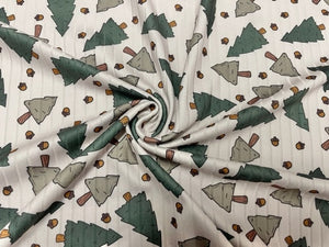 8x3 Rib Brittany Frost Designs Acorn Trees DBP Knit Print #293 Brushed Poly Spandex Stretch 190GSM Apparel Fabric 58"-60" Wide By The Yard