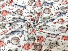 Load image into Gallery viewer, 8x3 Rib Brittany Frost Designs Fishing DBP Knit Print #294 Brushed Poly Spandex Stretch 190GSM Apparel Fabric 58"-60" Wide By The Yard