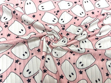 Load image into Gallery viewer, 8x3 Rib Brittany Frost Designs Pink Ghosts DBP Knit Print #296 Brushed Poly Spandex Stretch 190GSM Apparel Fabric 58"-60" Wide By The Yard