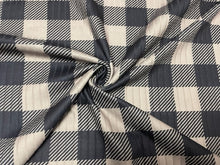 Load image into Gallery viewer, 8x3 Rib Buffalo Plaid Taupe Black DBP Knit Print #302 Double Brushed Poly Spandex Stretch 190GSM Apparel Fabric 58&quot;-60&quot; Wide By The Yard