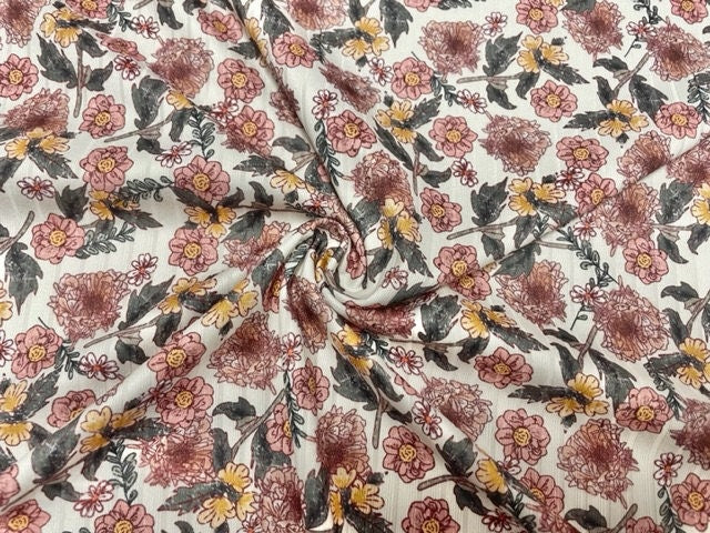 8x3 Rib Brittany Frost Designs Fall Floral DBP Knit Print #309 Brushed Poly Spandex Stretch 190GSM Apparel Fabric 58"-60" Wide By The Yard
