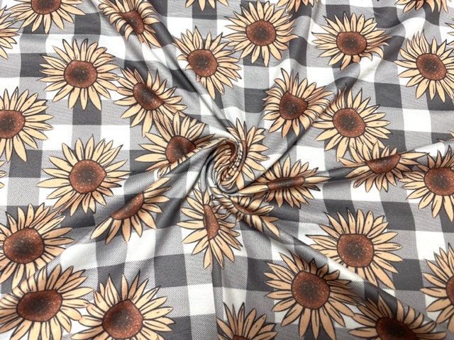 Brittany Frost Designs Sunflowers DBP Print #788 Double Brushed Polyester Spandex Apparel Stretch Fabric 190 GSM 58"-60" Wide By The Yard
