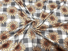Load image into Gallery viewer, Brittany Frost Designs Sunflowers DBP Print #788 Double Brushed Polyester Spandex Apparel Stretch Fabric 190 GSM 58&quot;-60&quot; Wide By The Yard