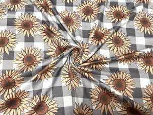 Brittany Frost Designs Sunflowers DBP Print #788 Double Brushed Polyester Spandex Apparel Stretch Fabric 190 GSM 58"-60" Wide By The Yard